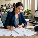 Recruiter reviewing a job application and CV to shortlist candidates