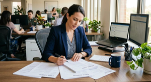 Recruiter reviewing a job application and CV to shortlist candidates