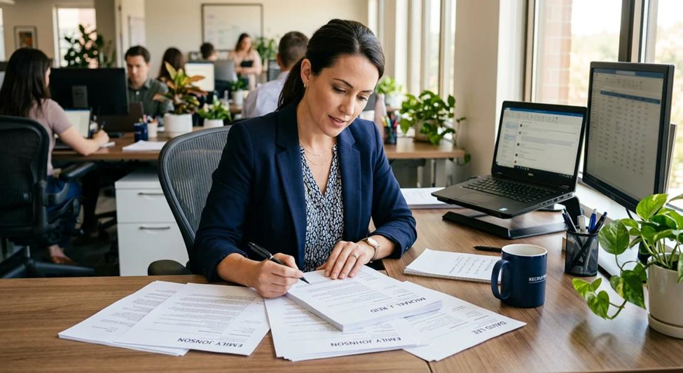 Recruiter reviewing a job application and CV to shortlist candidates