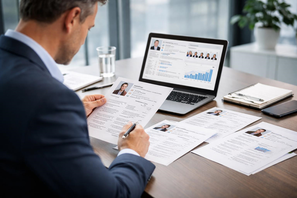 Recruiter reviewing a job application and CV to shortlist candidates